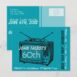 Carte Postale Faire-part TV vintage 60e anniversaire Enregistrer la date
