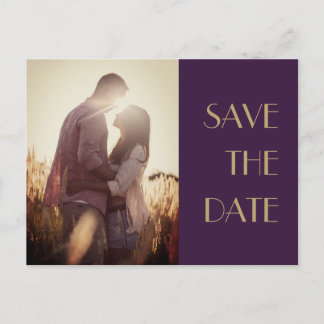Carte Postale Faire-part Type Or Décoration Mariage Photo Save Date Violet