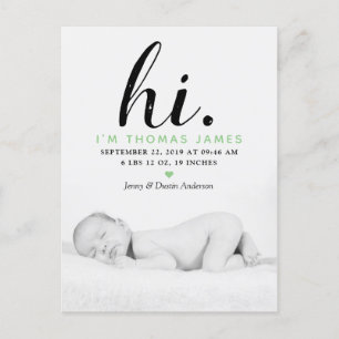 Carte Postale Faire-part Typographe moderne "Salut". Photo Birth Announceme