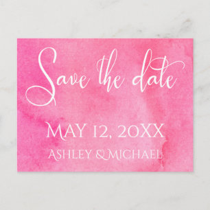 Carte Postale Faire-part Typographie de l'aquarelle rose chaud Enregistrer 