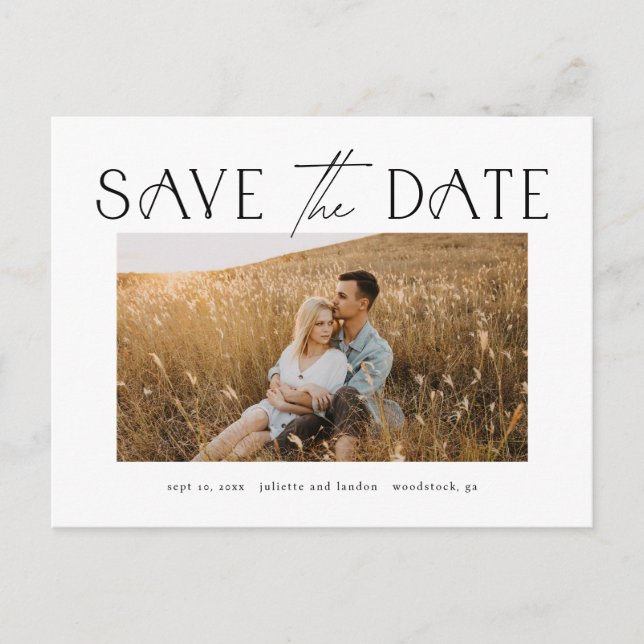 Carte Postale Faire-part Typographie Élégante Photo Mariage Enregistrer La  (Devant)