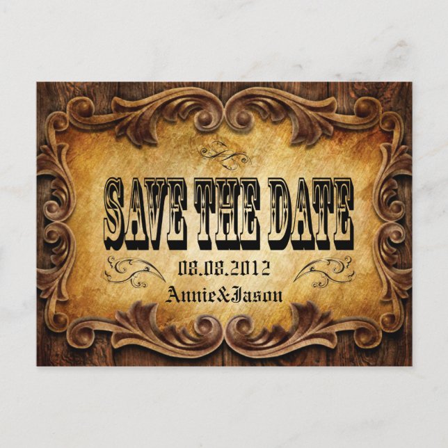 Carte Postale Faire-part typographie mariage campagnard occidental enregist (Devant)