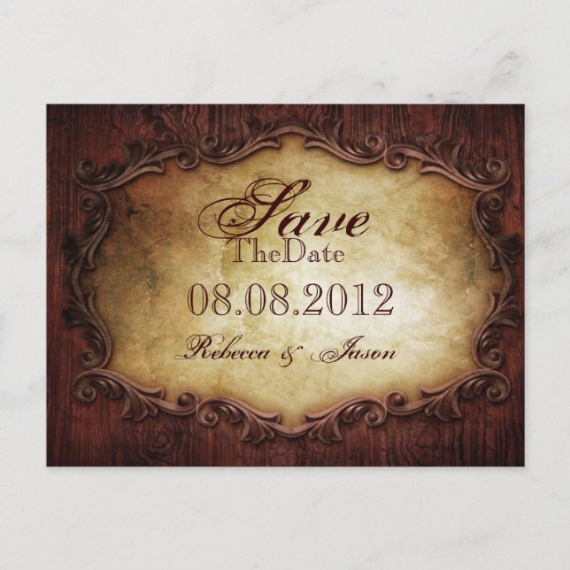 Carte Postale Faire-part typographie mariage campagnard occidental enregist (Devant)