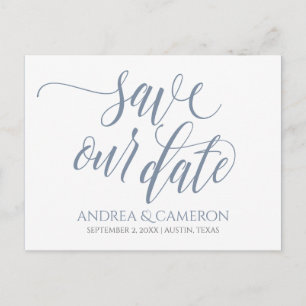Carte Postale Faire-part Typographie mariage Sauvegarder la date - Dusty Bl