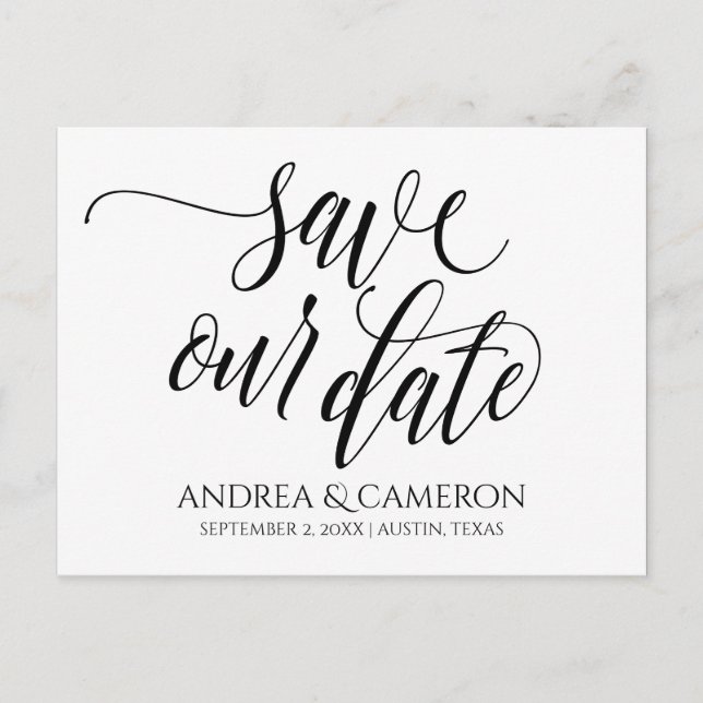 Carte Postale Faire-part Typographie mariage Sauvegarder la date | Noir (Devant)