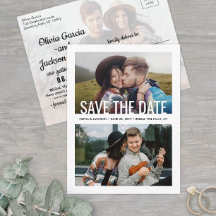 Carte Postale Faire-part Typographie Moderne 3 Photo Mariage Enregistrez la
