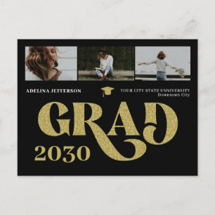 Carte Postale Faire-part Typographie moderne photo collage graduation