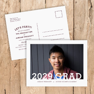 Carte Postale Faire-part Typographie moderne Photo Overlay Graduation Party