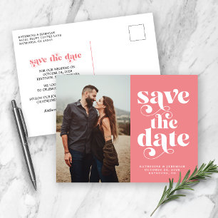 Carte Postale Faire-part Typographie moderne Rose rose photo Enregistrer la