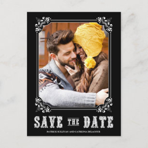 CARTE POSTALE FAIRE-PART TYPOGRAPHIE OCCIDENTALE NOIRE ENREGISTRER LA DATE 