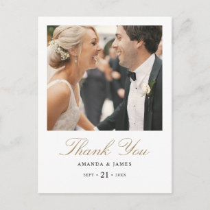 Carte Postale Faire-part Typographie Or Photo Mariage Merci Postcard