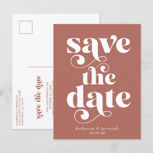 Carte Postale Faire-part Typographie rétro Mariage en terre cuite Enregistr
