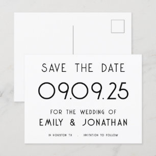 Carte Postale Faire-part Typographie simple Mariage noir blanc