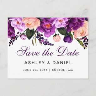 Carte Postale Faire-part Ultra Violet Fleurs Violettes Enregistrer La Date 