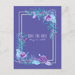 Carte Postale Faire-part Ultra violet violet Aqua Floral Chic Enregistrer l