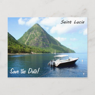 Carte Postale Faire-part Un hors-bord devant les pitons dans la