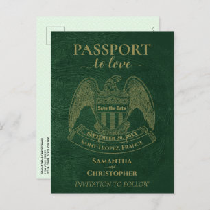 Carte Postale Faire-part Un mariage amusant pour un passeport vert Sauvez l