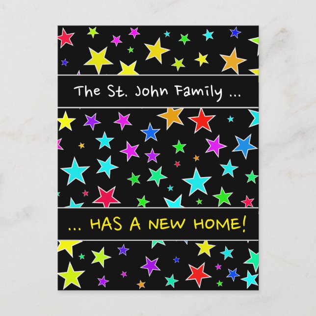 Carte Postale Faire-part "UNE NOUVELLE MAISON !" ; Motif d'étoiles amusant  (Devant)