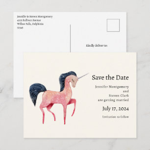 Carte Postale Faire-part Unicorne nordique rose avec Mane noir
