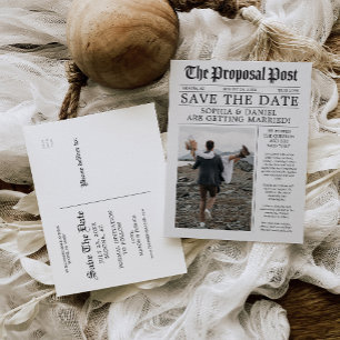 Carte Postale Faire-part Unique Newspaper Fun Classic Enregistrer La Date