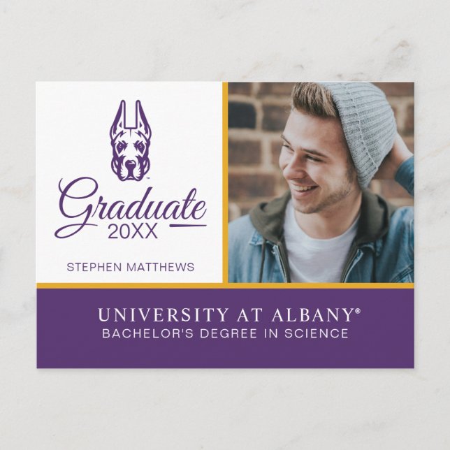 Carte Postale Faire-part Université d'Albany Chef de la mascotte Great Dane (Devant)