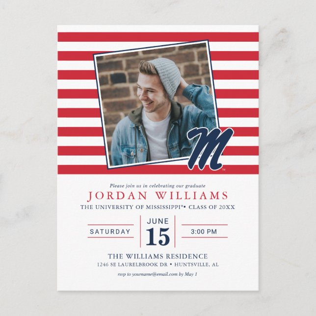 Carte Postale Faire-part Université du Mississippi | Script M (Devant)