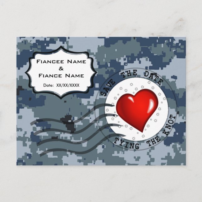Carte Postale Faire-part USN Marine Sauvegarder la Date et le Cœur (Devant)