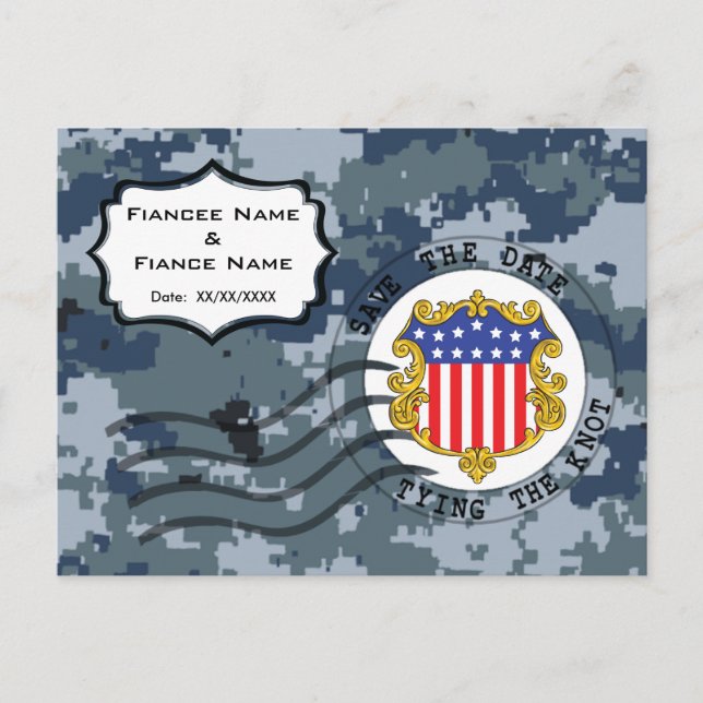 Carte Postale Faire-part USN Navy Enregistrer la date et le drapeau (Devant)