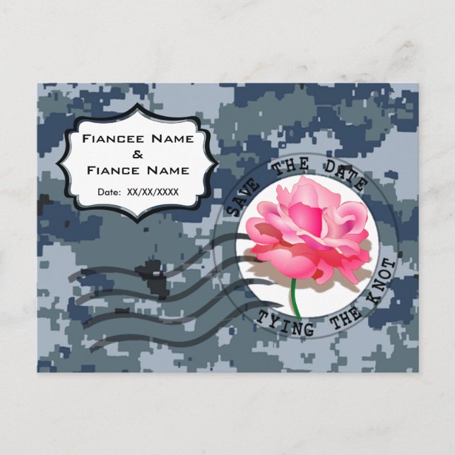 Carte Postale Faire-part USN Navy Enregistrer la date et le Rose (Devant)
