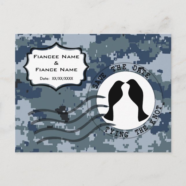Carte Postale Faire-part USN Navy Épargnez la date et les amoureux (Devant)