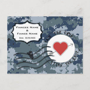 Carte Postale Faire-part USN Navy Sauvez la date et le coeur