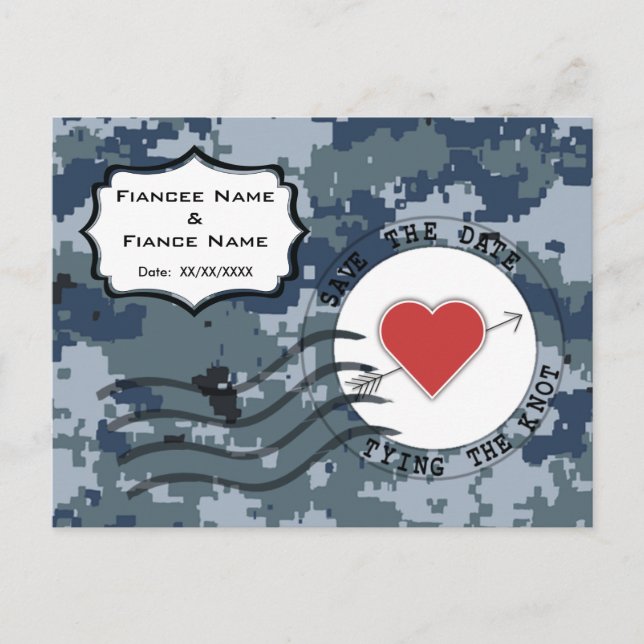 Carte Postale Faire-part USN Navy Sauvez la date et le coeur (Devant)