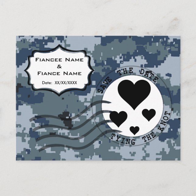 Carte Postale Faire-part USN Navy Sauvez la date et les coeurs (Devant)