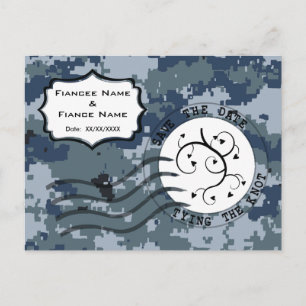 Carte Postale Faire-part USN Navy Sauvez la date et les coeurs
