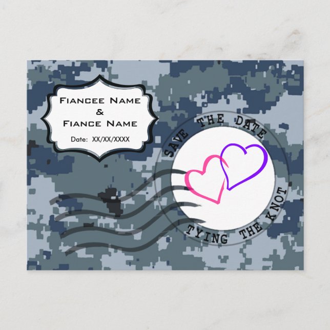 Carte Postale Faire-part USN Navy Sauvez la date et les coeurs (Devant)