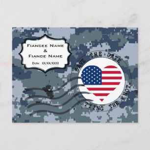 Carte Postale Faire-part USN Navy Save the Date & Cœur américain