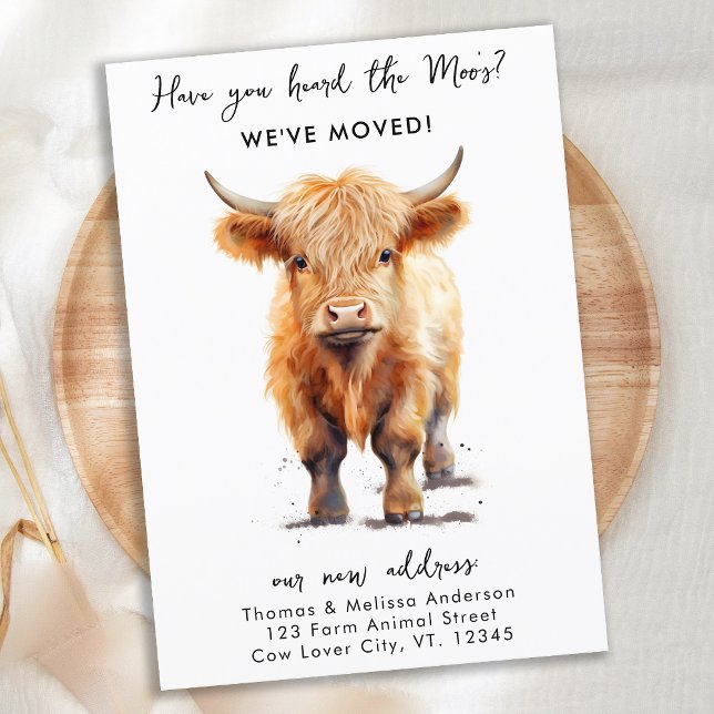 Carte Postale Faire-part Vache Nous avons déménagé Nouvelle Adresse Highlan (Créateur téléchargé)