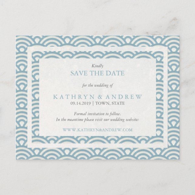 Carte Postale Faire-part Vagues Seigaiha japonaises Enregistrer la date san (Devant)