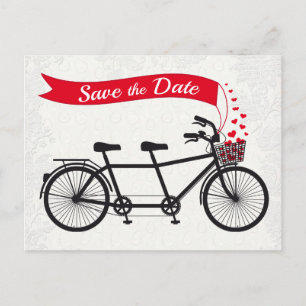 Carte Postale Faire-part Vélo en tandem Enregistrer la date des coeurs
