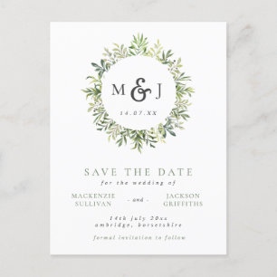 Carte Postale Faire-part Verdure moderne Mariage Monogramme de couronne de 