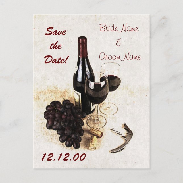 Carte Postale Faire-part Verres à vin et raisins (Devant)