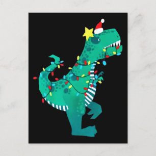 Carte Postale Faire-part Vert arc-en-ciel Dinosaur Rocher Noël hiver