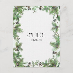 Carte Postale Faire-part Vert de Noël et cônes de pin Hiver Sauvegarder la 