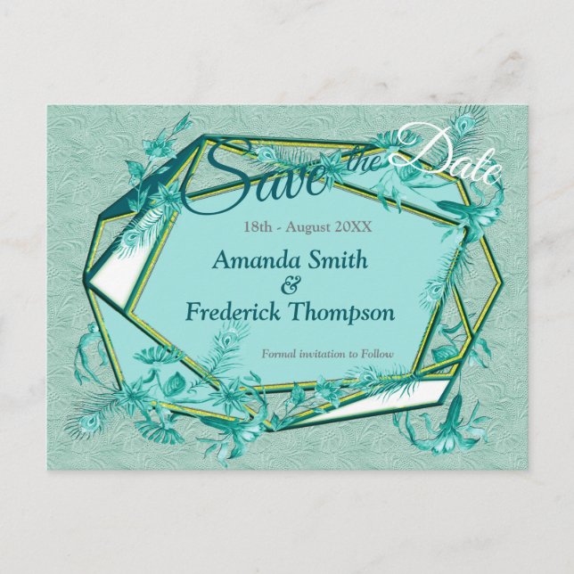 Carte Postale Faire-part Vert émeraude sur support texturé sculpté (Devant)