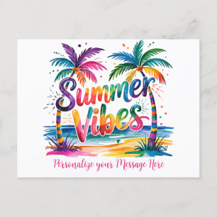 Carte Postale Faire-part Vibes d'été Palmiers tropicaux et coucher de solei