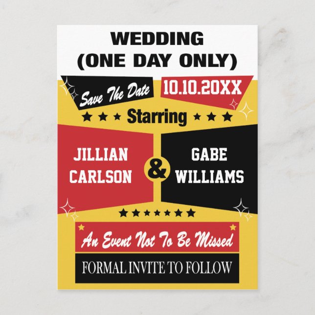 Carte Postale Faire-part Vidéo Poster Mariage Enregistrer La Date (Devant)