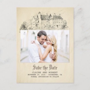 Carte Postale Faire-part Vieux Château de Fairytale Photo Sauvez la date