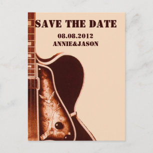 Carte Postale Faire-part vieux Mariage campagnard Guitar Western enregistre