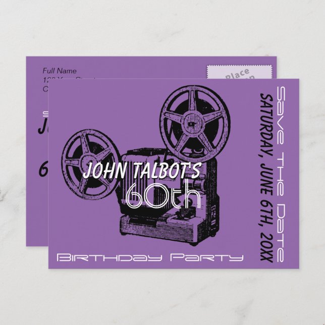 Carte Postale Faire-part Vieux projecteur 60e anniversaire fête Enregistrer (Devant / Derrière)
