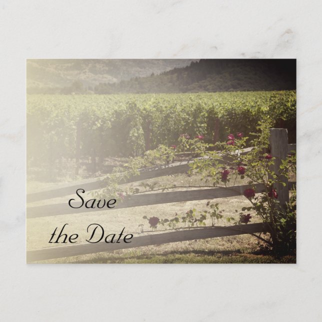 Carte Postale Faire-part Vignoble et Rose clôture mariage Enregistrer la da (Devant)